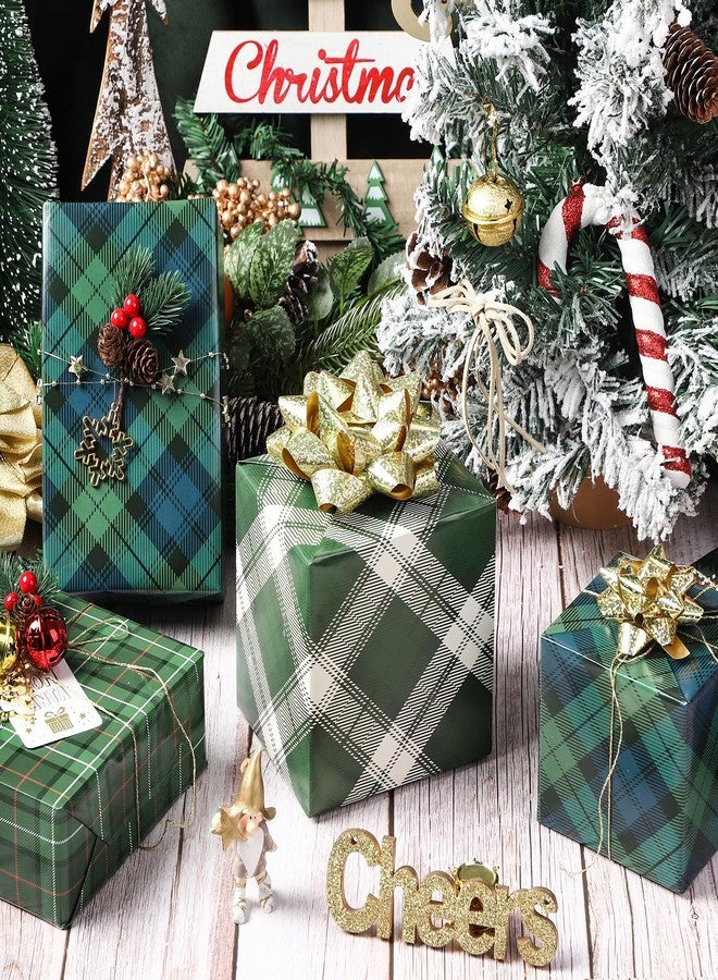 LeZakaa Christmas Green Wrapping Paper, 12 Folded Sheet with 4 Different Tartan Plaid Design for New Year Celebrations Holiday Gift Wrapping, 27.5 x 19.6 inches Per Sheet - Image 4